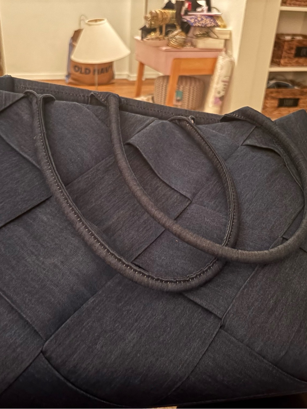Quilted Woven Tote Bag in Charcoal